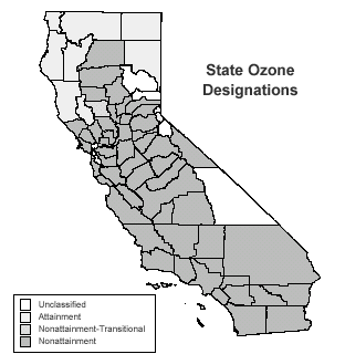 ozone exeedences all California